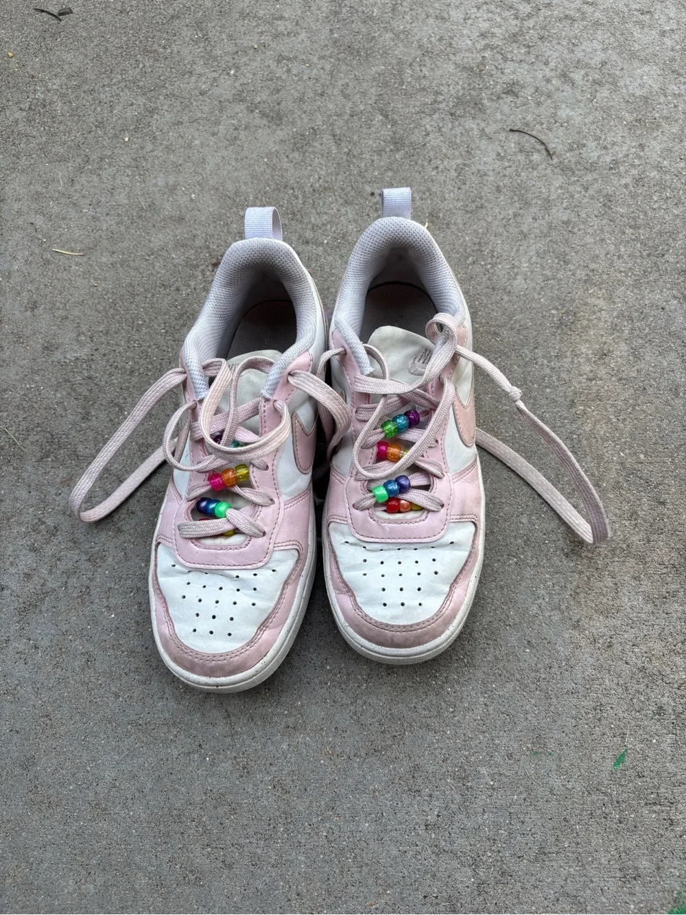 Nike Pink and White Girls Sneakers with Colorful Bead Laces